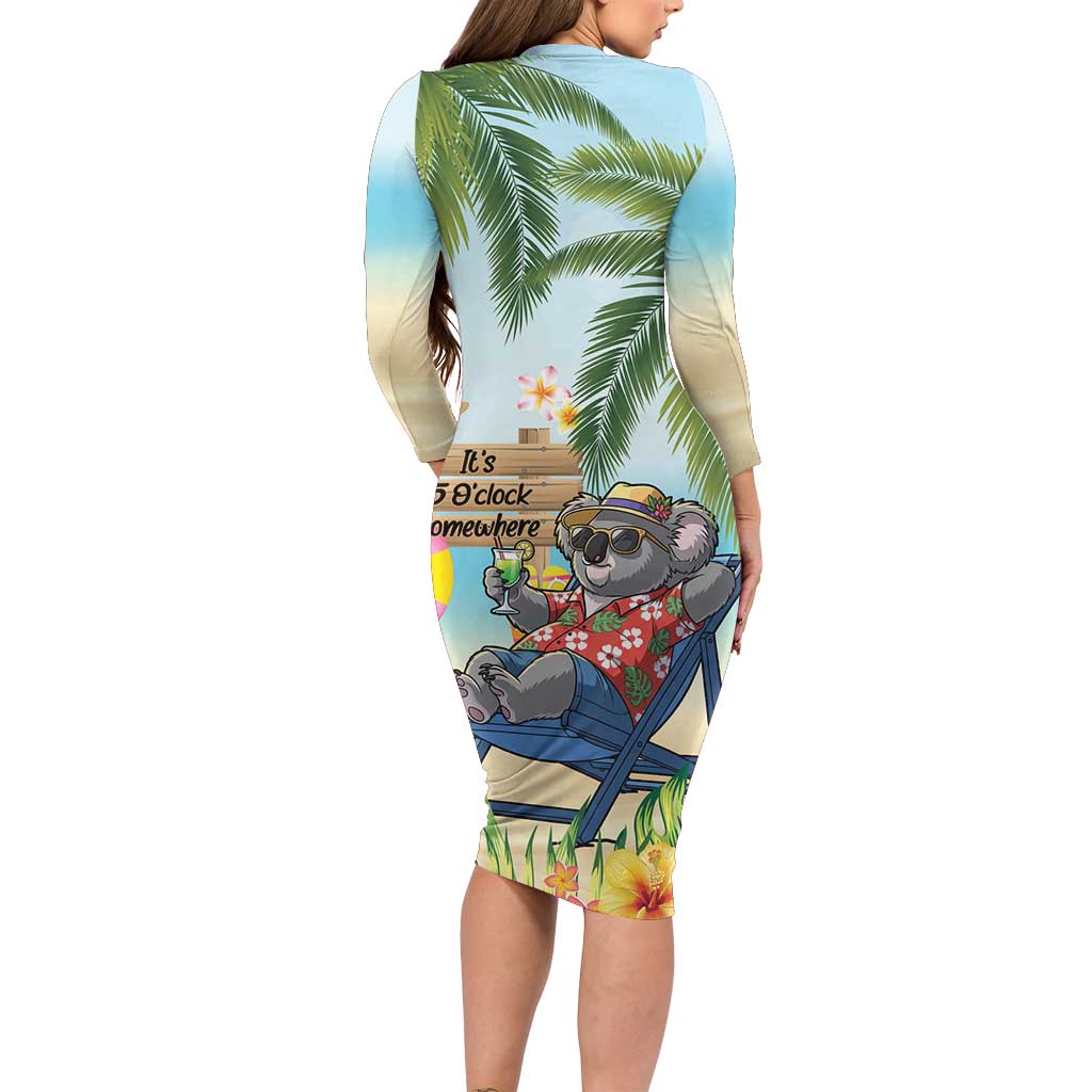 Chilling Koala Australia Long Sleeve Bodycon Dress It's 5 O’Clock Somewhere Tropical Vibes - Aussie Hoodie