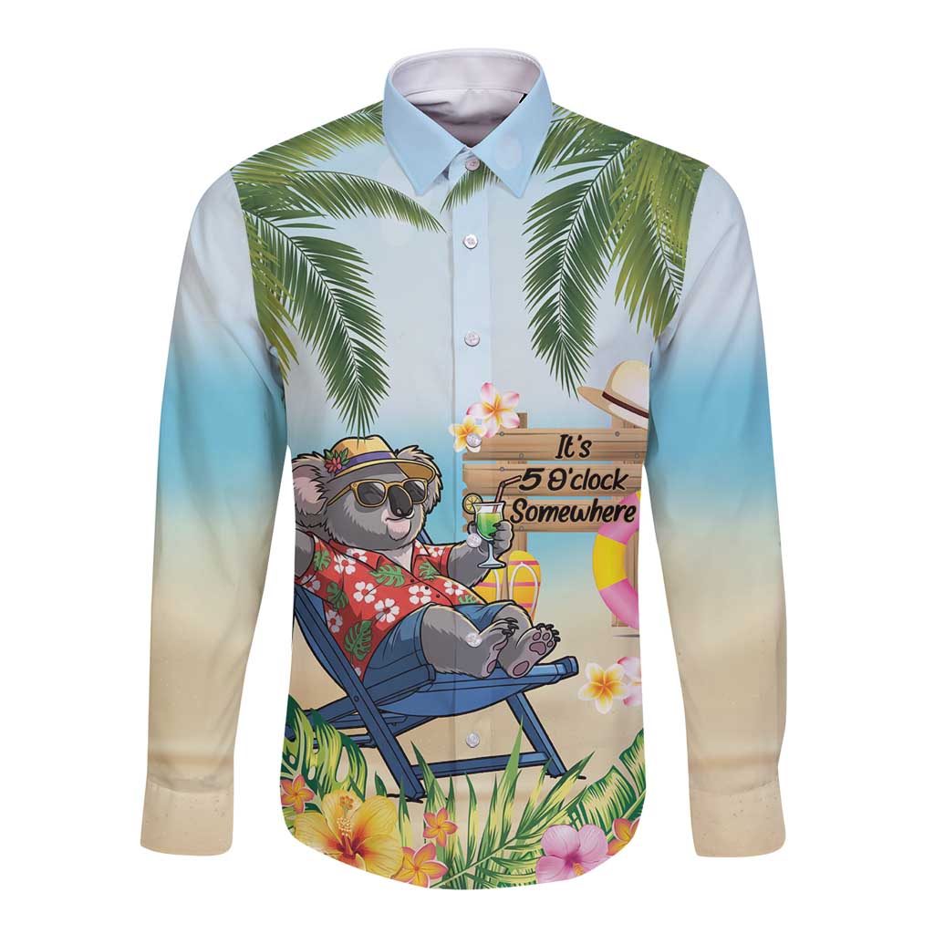 Chilling Koala Australia Long Sleeve Button Shirt It's 5 O’Clock Somewhere Tropical Vibes - Aussie Hoodie