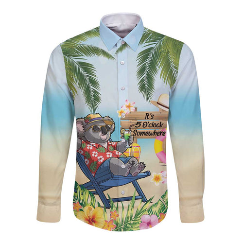 Chilling Koala Australia Long Sleeve Button Shirt It's 5 O’Clock Somewhere Tropical Vibes - Aussie Hoodie