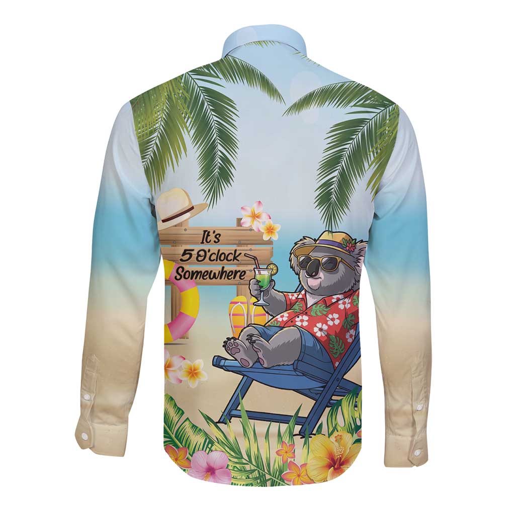 Chilling Koala Australia Long Sleeve Button Shirt It's 5 O’Clock Somewhere Tropical Vibes - Aussie Hoodie