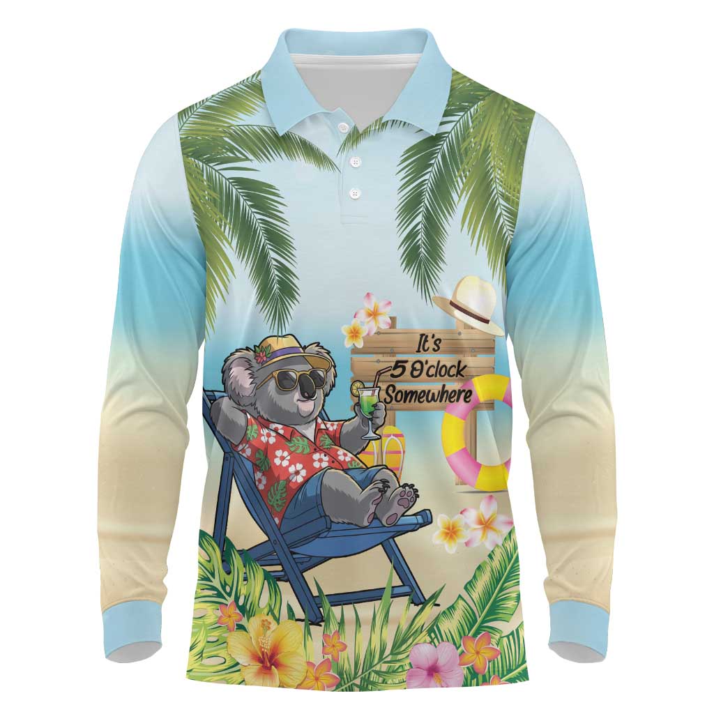 Chilling Koala Australia Long Sleeve Polo Shirt It's 5 O’Clock Somewhere Tropical Vibes - Aussie Hoodie