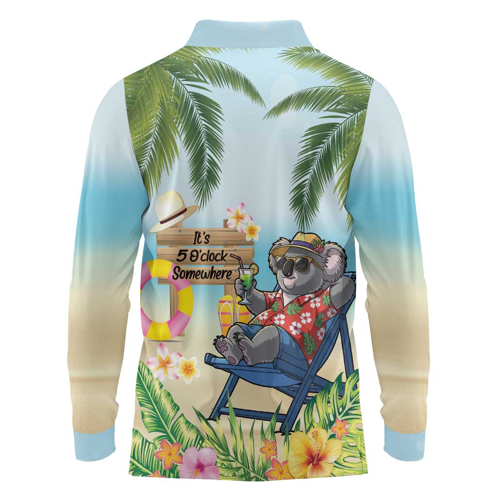 Chilling Koala Australia Long Sleeve Polo Shirt It's 5 O’Clock Somewhere Tropical Vibes - Aussie Hoodie