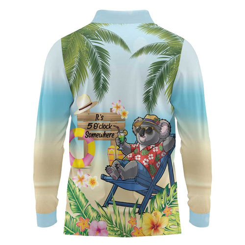 Chilling Koala Australia Long Sleeve Polo Shirt It's 5 O’Clock Somewhere Tropical Vibes - Aussie Hoodie