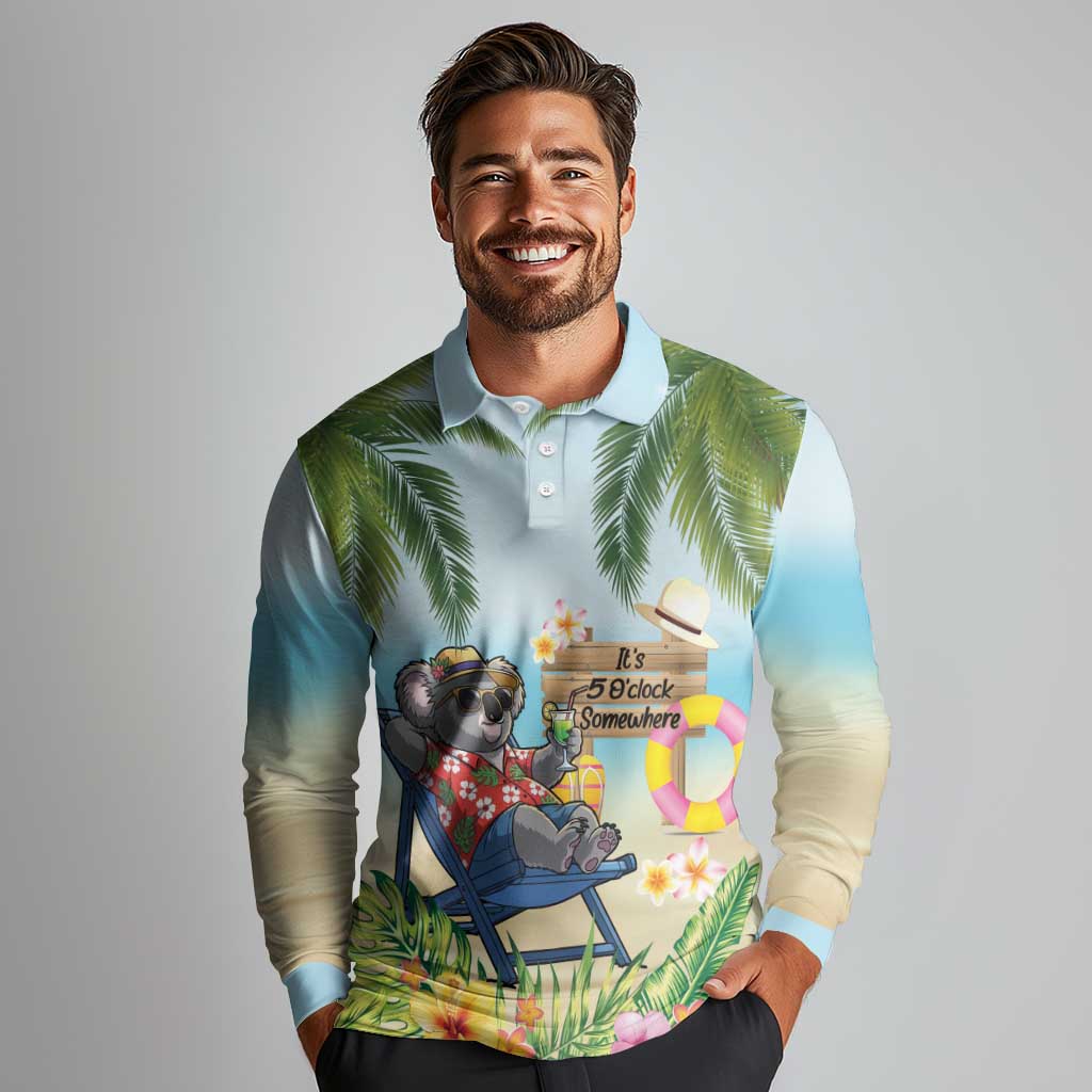 Chilling Koala Australia Long Sleeve Polo Shirt It's 5 O’Clock Somewhere Tropical Vibes - Aussie Hoodie