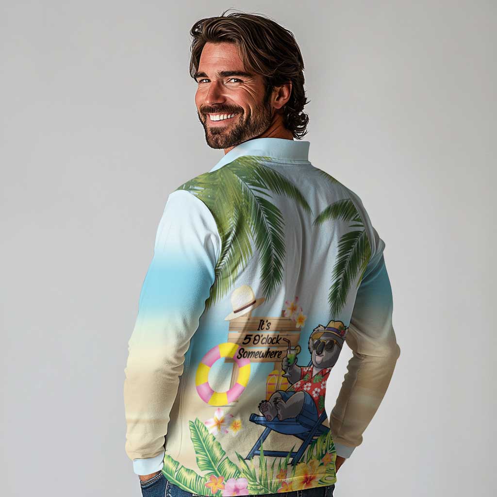 Chilling Koala Australia Long Sleeve Polo Shirt It's 5 O’Clock Somewhere Tropical Vibes - Aussie Hoodie