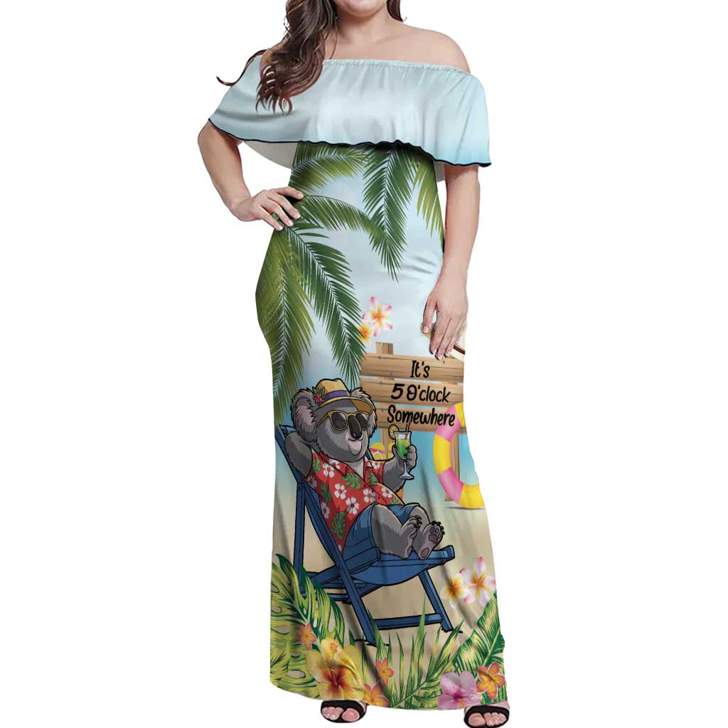 Chilling Koala Australia Off Shoulder Maxi Dress It's 5 O’Clock Somewhere Tropical Vibes - Aussie Hoodie