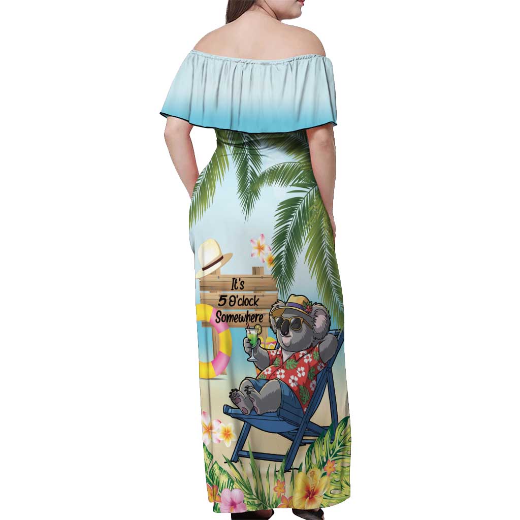 Chilling Koala Australia Off Shoulder Maxi Dress It's 5 O’Clock Somewhere Tropical Vibes - Aussie Hoodie