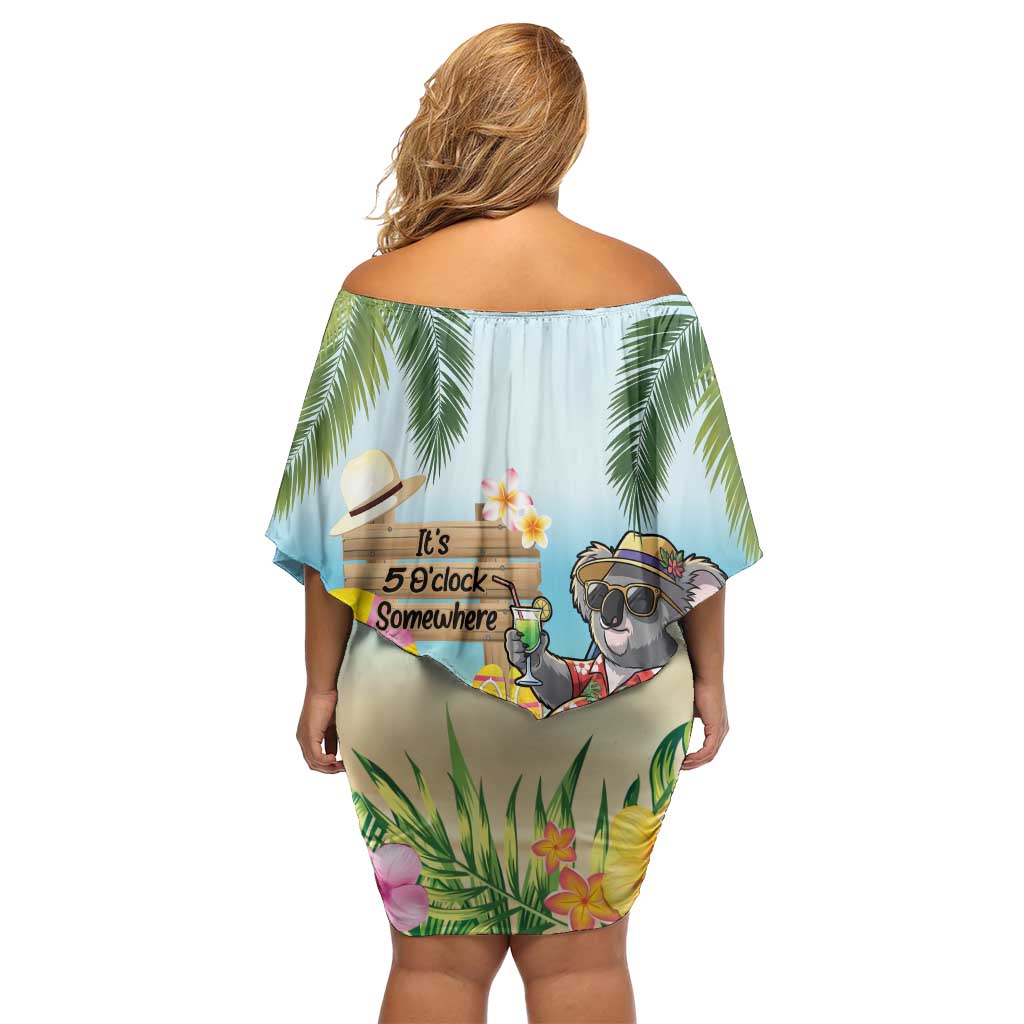 Chilling Koala Australia Off Shoulder Short Dress It's 5 O’Clock Somewhere Tropical Vibes - Aussie Hoodie