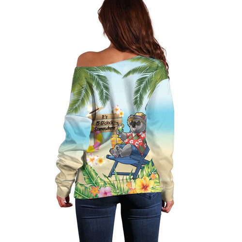 Chilling Koala Australia Off Shoulder Sweater It's 5 O’Clock Somewhere Tropical Vibes - Aussie Hoodie