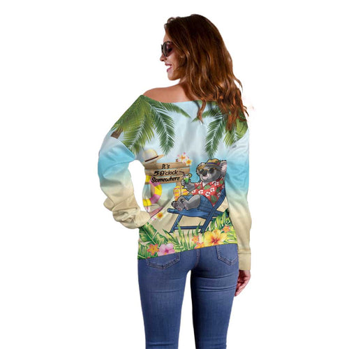 Chilling Koala Australia Off Shoulder Sweater It's 5 O’Clock Somewhere Tropical Vibes - Aussie Hoodie