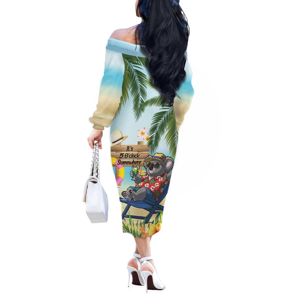 Chilling Koala Australia Off The Shoulder Long Sleeve Dress It's 5 O’Clock Somewhere Tropical Vibes - Aussie Hoodie