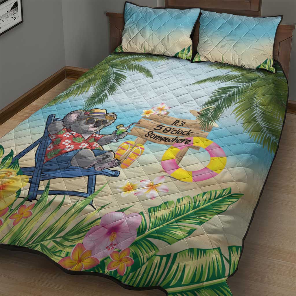 Chilling Koala Australia Quilt Bed Set It's 5 O’Clock Somewhere Tropical Vibes - Aussie Hoodie