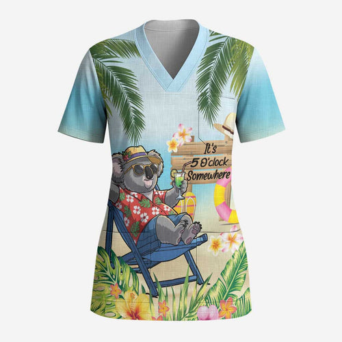 Chilling Koala Australia Scrub Top It's 5 O’Clock Somewhere Tropical Vibes - Aussie Hoodie