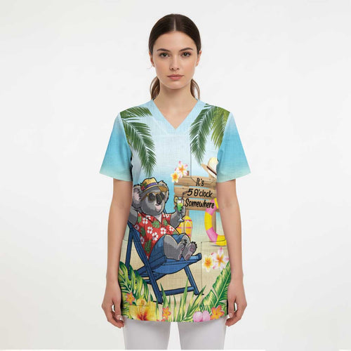 Chilling Koala Australia Scrub Top It's 5 O’Clock Somewhere Tropical Vibes - Aussie Hoodie