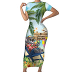 Chilling Koala Australia Short Sleeve Bodycon Dress It's 5 O’Clock Somewhere Tropical Vibes - Aussie Hoodie