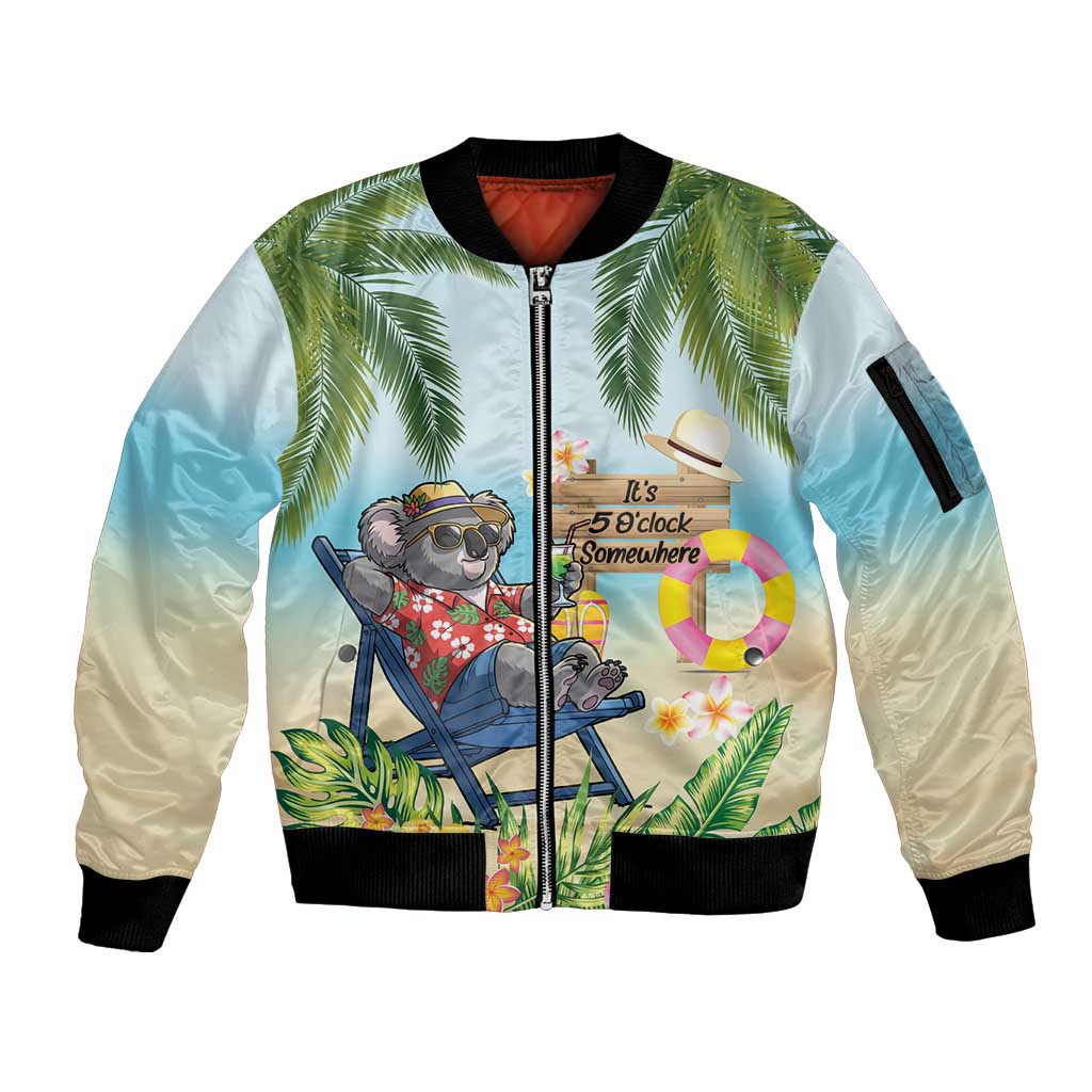 Chilling Koala Australia Sleeve Zip Bomber Jacket It's 5 O’Clock Somewhere Tropical Vibes - Aussie Hoodie