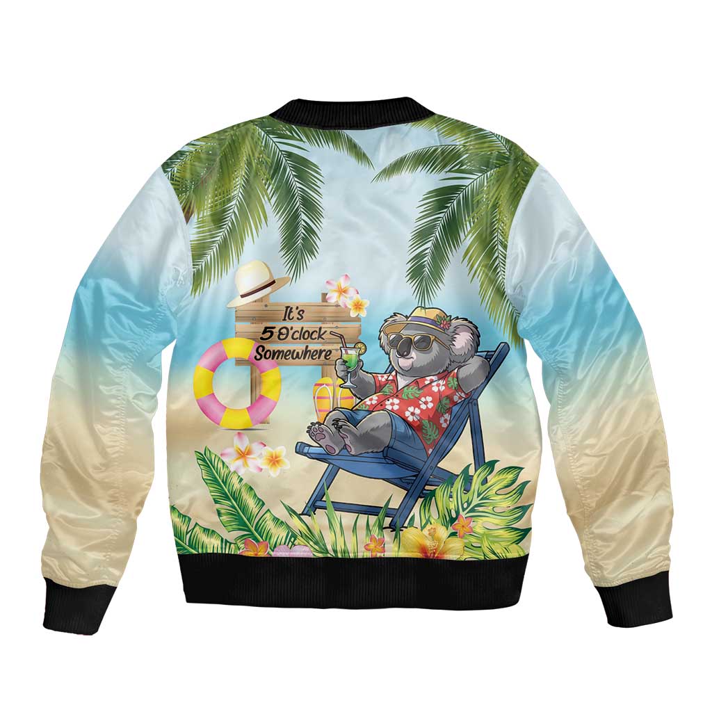 Chilling Koala Australia Sleeve Zip Bomber Jacket It's 5 O’Clock Somewhere Tropical Vibes - Aussie Hoodie