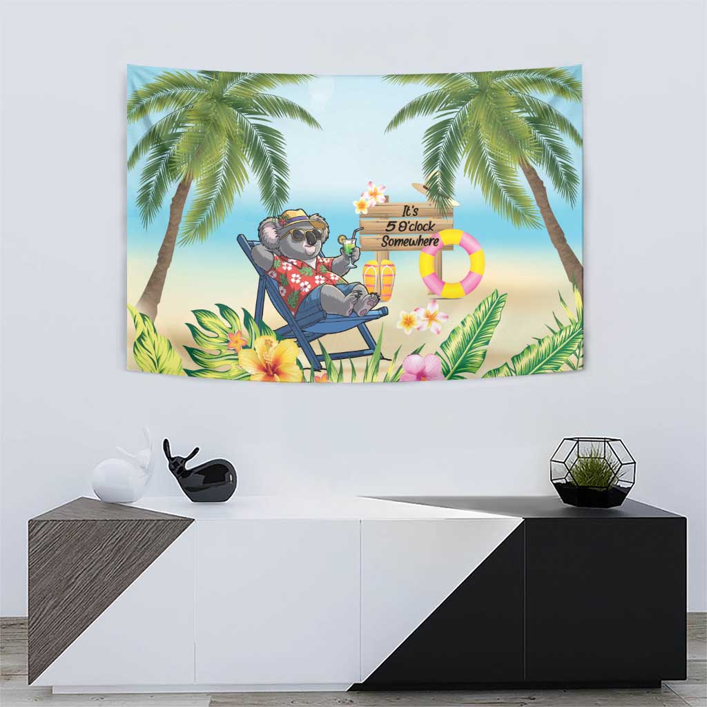 Chilling Koala Australia Tapestry It's 5 O’Clock Somewhere Tropical Vibes - Aussie Hoodie