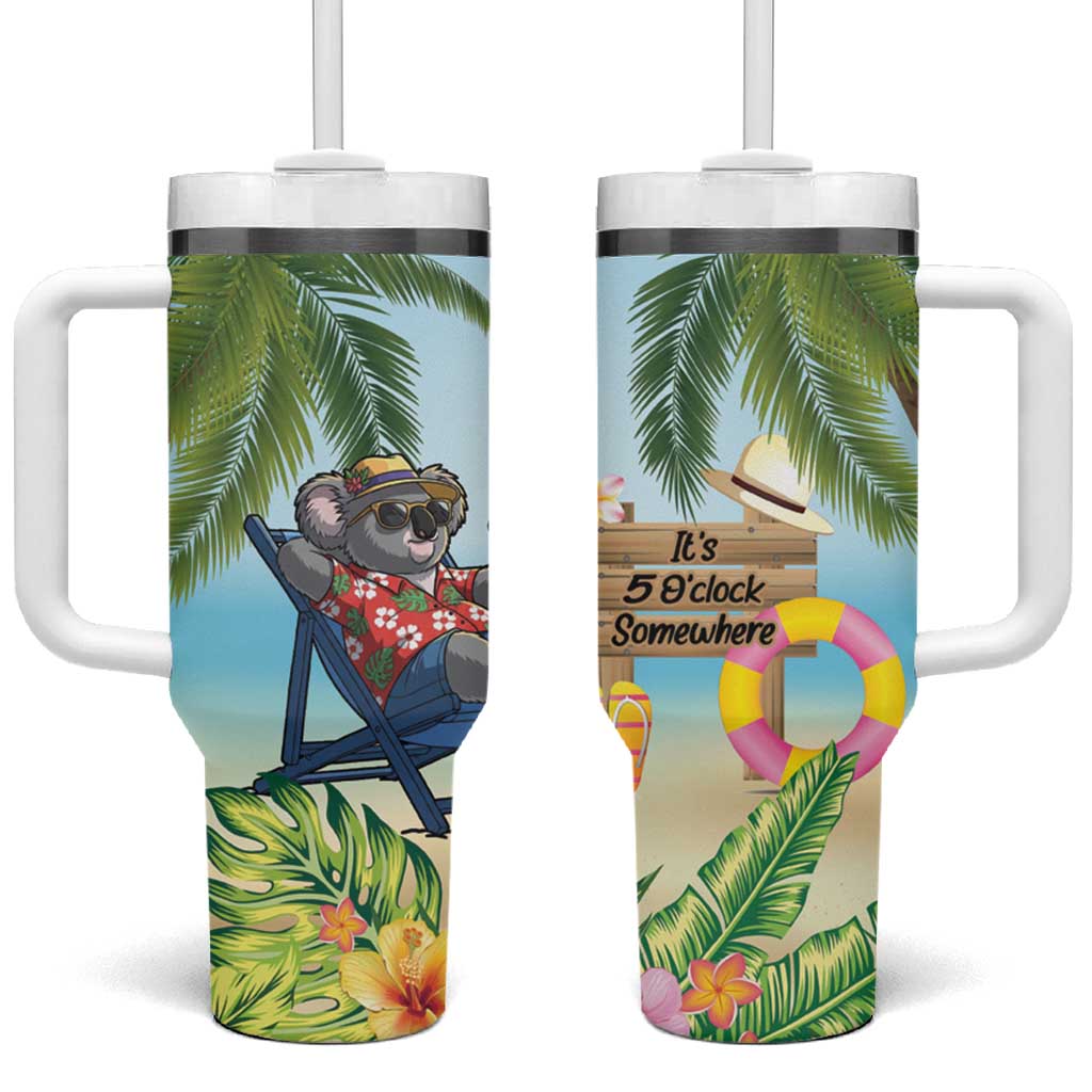 Chilling Koala Australia Tumbler With Handle It's 5 O’Clock Somewhere Tropical Vibes - Aussie Hoodie