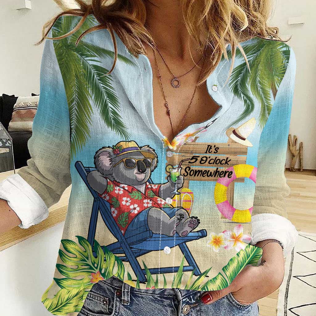 Chilling Koala Australia Women Casual Shirt It's 5 O’Clock Somewhere Tropical Vibes - Aussie Hoodie