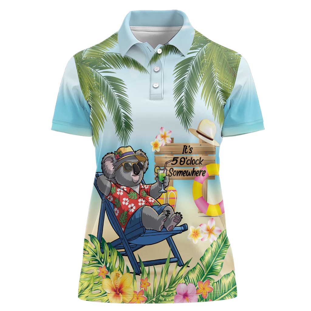 Chilling Koala Australia Women Polo Shirt It's 5 O’Clock Somewhere Tropical Vibes - Aussie Hoodie