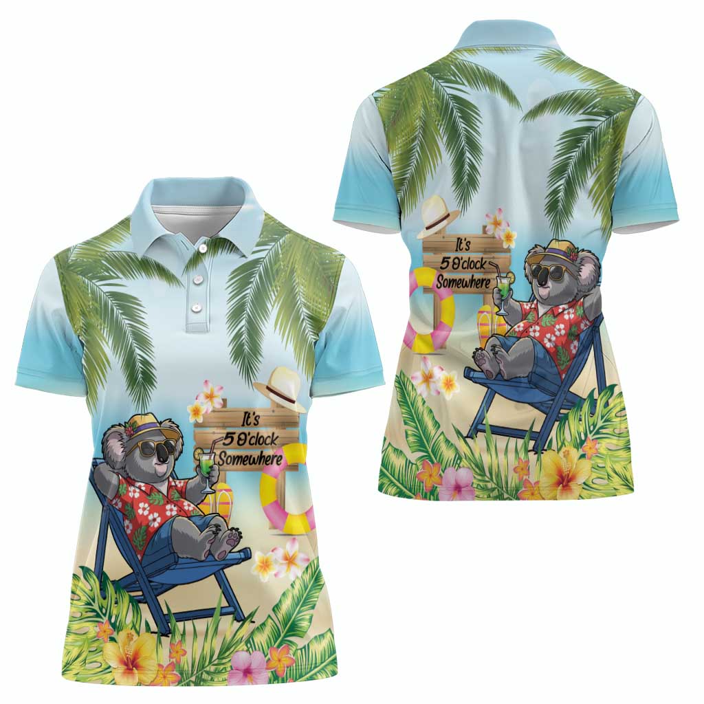Chilling Koala Australia Women Polo Shirt It's 5 O’Clock Somewhere Tropical Vibes - Aussie Hoodie