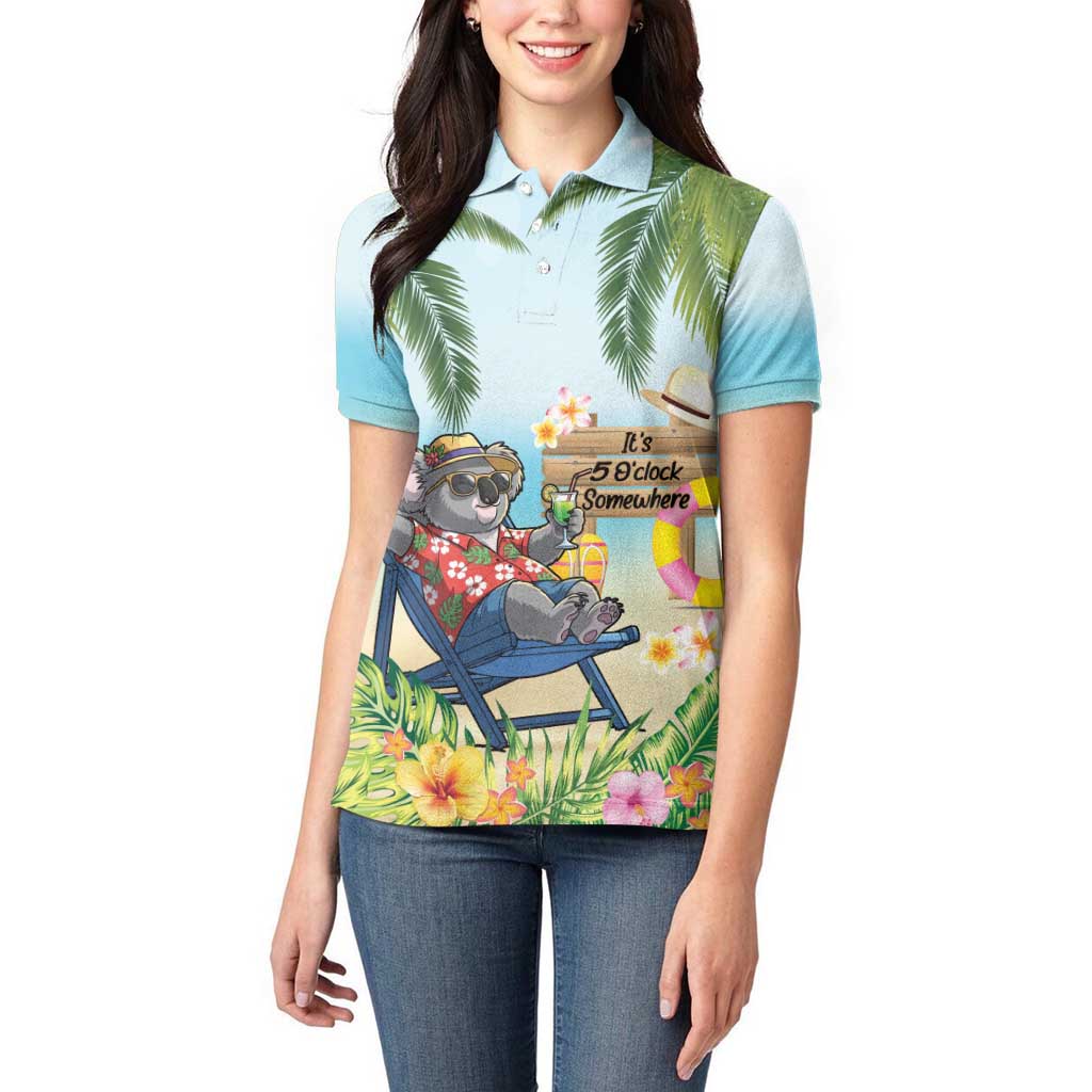 Chilling Koala Australia Women Polo Shirt It's 5 O’Clock Somewhere Tropical Vibes - Aussie Hoodie