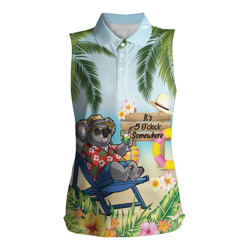 Chilling Koala Australia Women Sleeveless Polo Shirt It's 5 O’Clock Somewhere Tropical Vibes - Aussie Hoodie