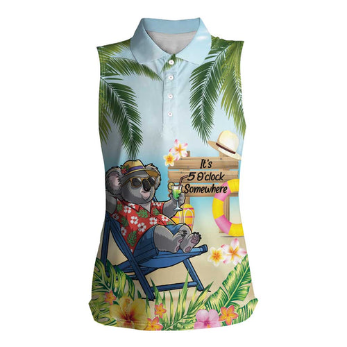 Chilling Koala Australia Women Sleeveless Polo Shirt It's 5 O’Clock Somewhere Tropical Vibes - Aussie Hoodie