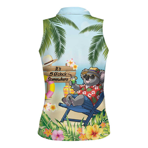 Chilling Koala Australia Women Sleeveless Polo Shirt It's 5 O’Clock Somewhere Tropical Vibes - Aussie Hoodie