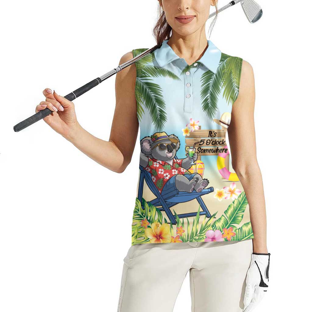 Chilling Koala Australia Women Sleeveless Polo Shirt It's 5 O’Clock Somewhere Tropical Vibes - Aussie Hoodie