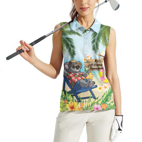 Chilling Koala Australia Women Sleeveless Polo Shirt It's 5 O’Clock Somewhere Tropical Vibes - Aussie Hoodie