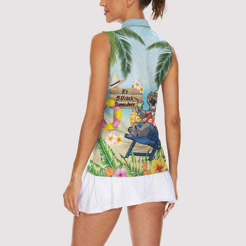 Chilling Koala Australia Women Sleeveless Polo Shirt It's 5 O’Clock Somewhere Tropical Vibes - Aussie Hoodie