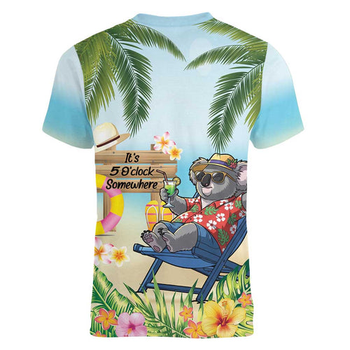 Chilling Koala Australia Women V-Neck T-Shirt It's 5 O’Clock Somewhere Tropical Vibes - Aussie Hoodie