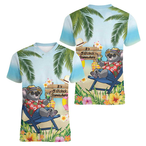 Chilling Koala Australia Women V-Neck T-Shirt It's 5 O’Clock Somewhere Tropical Vibes - Aussie Hoodie