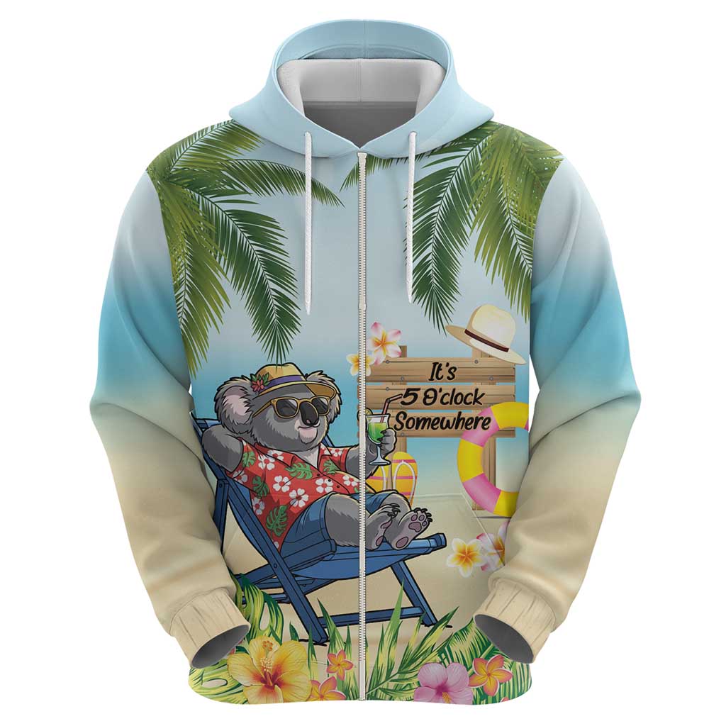 Chilling Koala Australia Zip Hoodie It's 5 O’Clock Somewhere Tropical Vibes - Aussie Hoodie