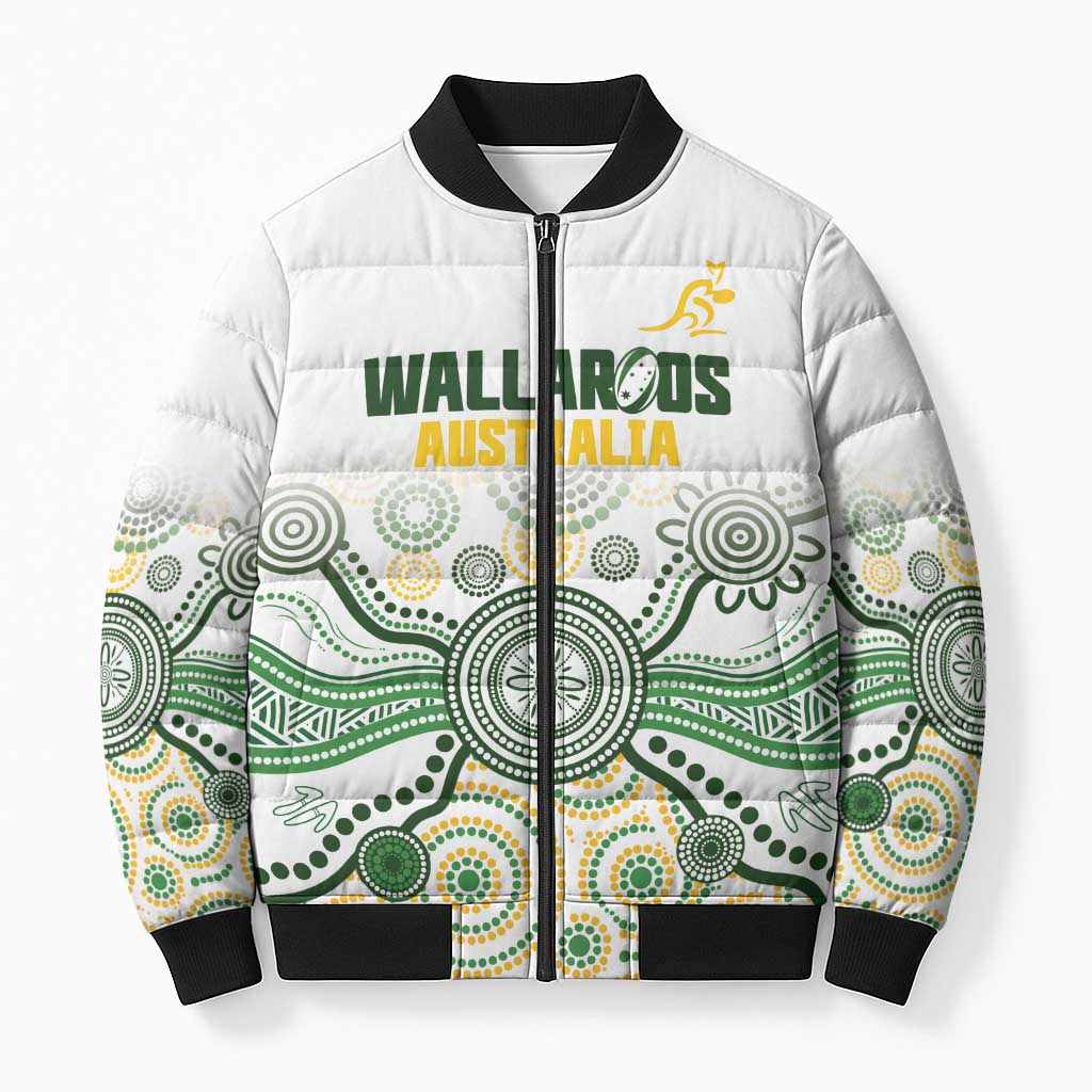 Australia Rugby Custom Bomber Puffer Jacket 2025 Wallaroos Indigenous Art - Aussie Hoodie