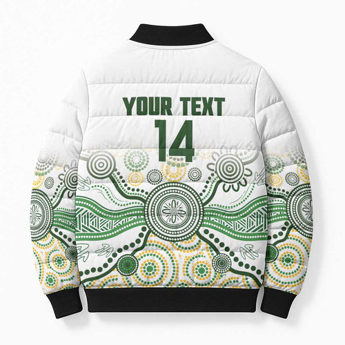 Australia Rugby Custom Bomber Puffer Jacket 2025 Wallaroos Indigenous Art - Aussie Hoodie