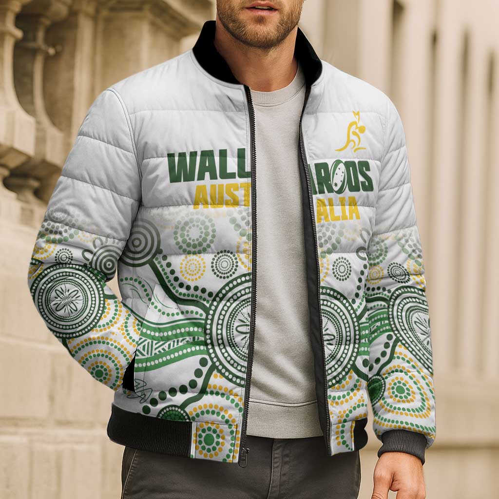 Australia Rugby Custom Bomber Puffer Jacket 2025 Wallaroos Indigenous Art - Aussie Hoodie