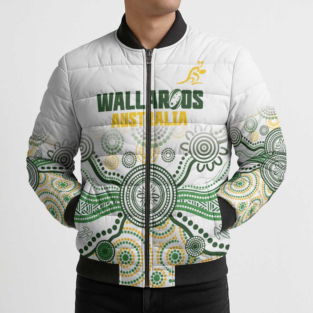 Australia Rugby Custom Bomber Puffer Jacket 2025 Wallaroos Indigenous Art - Aussie Hoodie