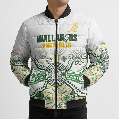 Australia Rugby Custom Bomber Puffer Jacket 2025 Wallaroos Indigenous Art - Aussie Hoodie