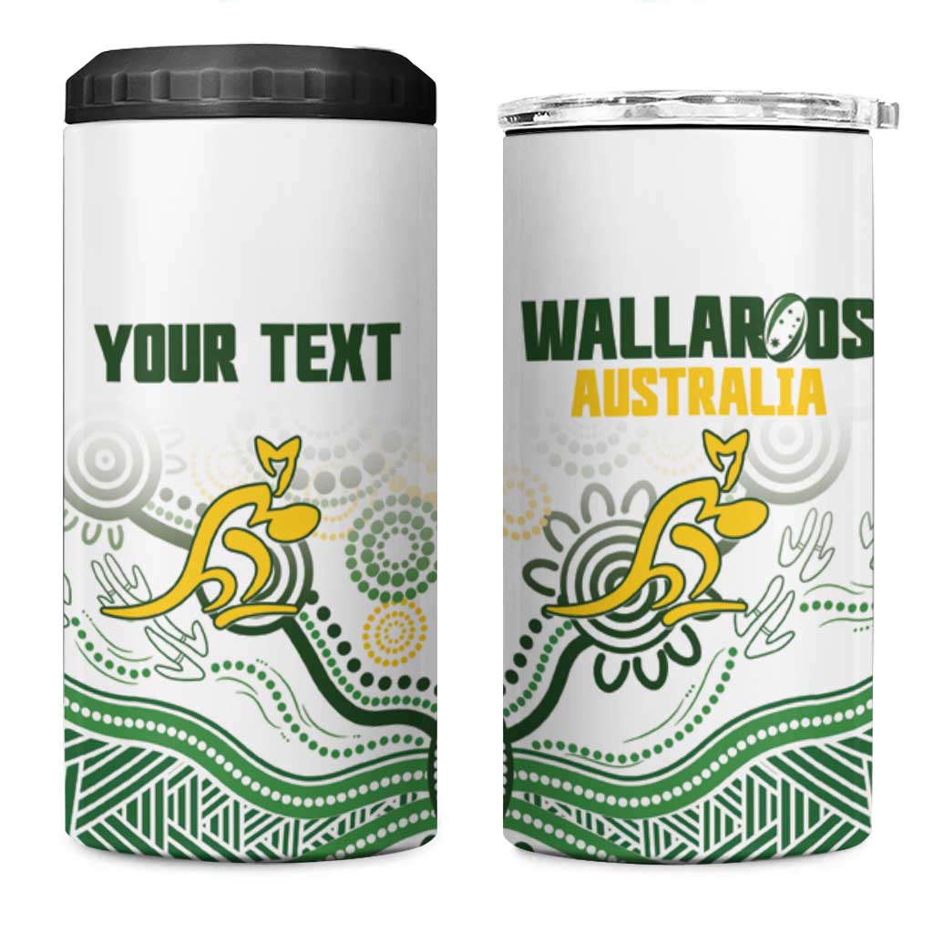 Australia Rugby Custom 4 in 1 Can Cooler Tumbler 2025 Wallaroos Indigenous Art - Aussie Hoodie