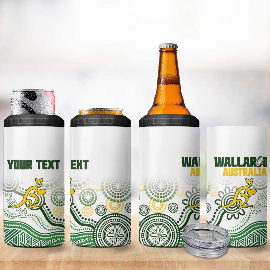 Australia Rugby Custom 4 in 1 Can Cooler Tumbler 2025 Wallaroos Indigenous Art - Aussie Hoodie