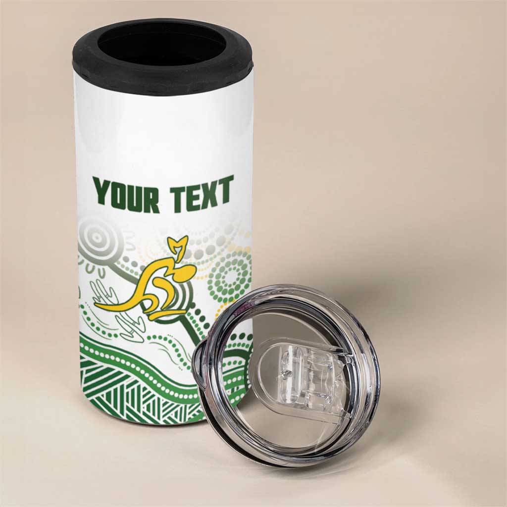 Australia Rugby Custom 4 in 1 Can Cooler Tumbler 2025 Wallaroos Indigenous Art - Aussie Hoodie