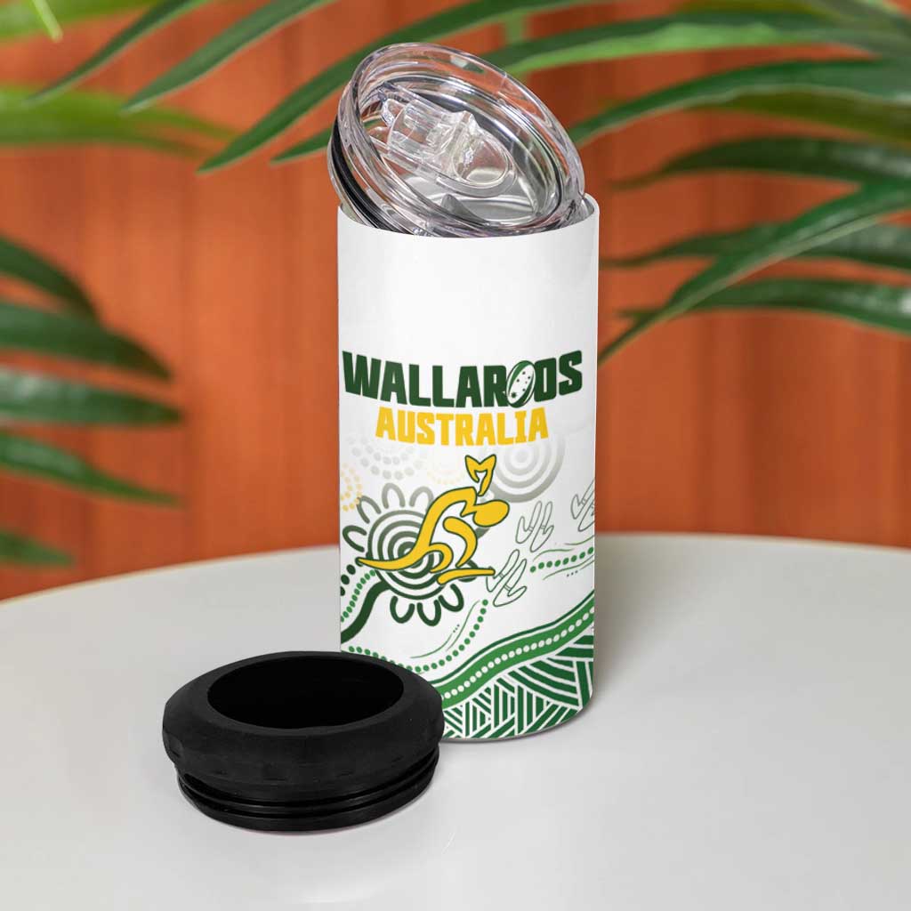 Australia Rugby Custom 4 in 1 Can Cooler Tumbler 2025 Wallaroos Indigenous Art - Aussie Hoodie