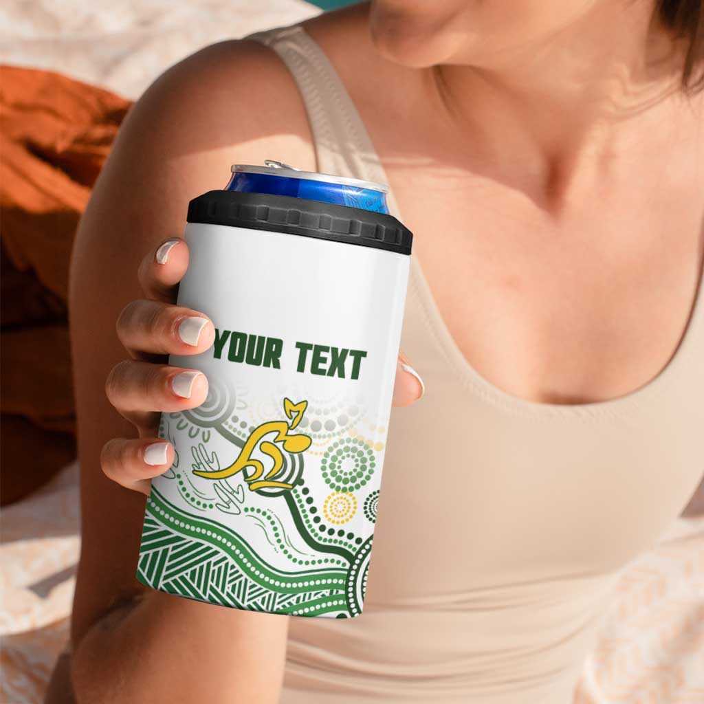 Australia Rugby Custom 4 in 1 Can Cooler Tumbler 2025 Wallaroos Indigenous Art - Aussie Hoodie