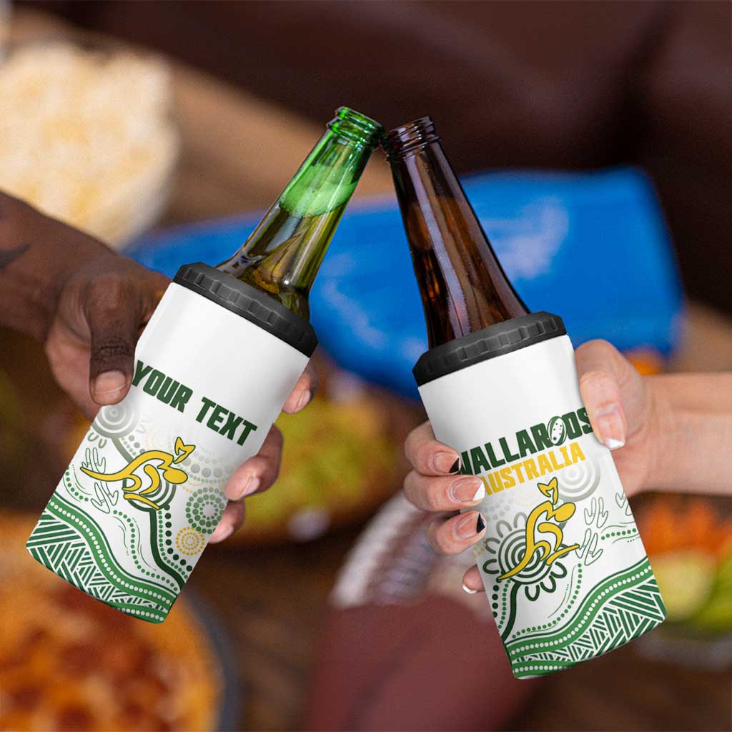Australia Rugby Custom 4 in 1 Can Cooler Tumbler 2025 Wallaroos Indigenous Art - Aussie Hoodie