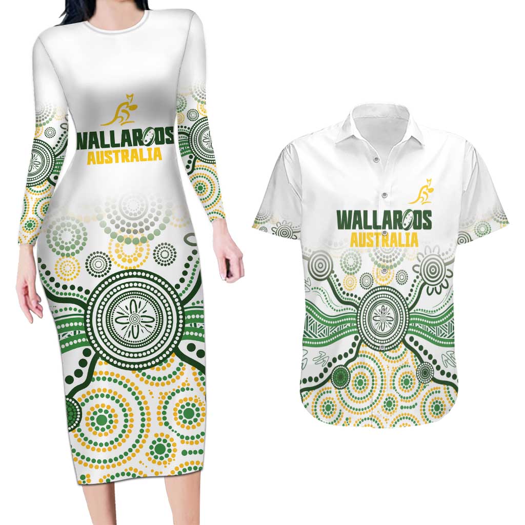 Australia Rugby Custom Couples Matching Long Sleeve Bodycon Dress and Hawaiian Shirt 2025 Wallaroos Indigenous Art - Aussie Hoodie