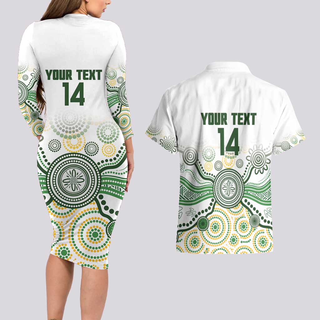 Australia Rugby Custom Couples Matching Long Sleeve Bodycon Dress and Hawaiian Shirt 2025 Wallaroos Indigenous Art - Aussie Hoodie