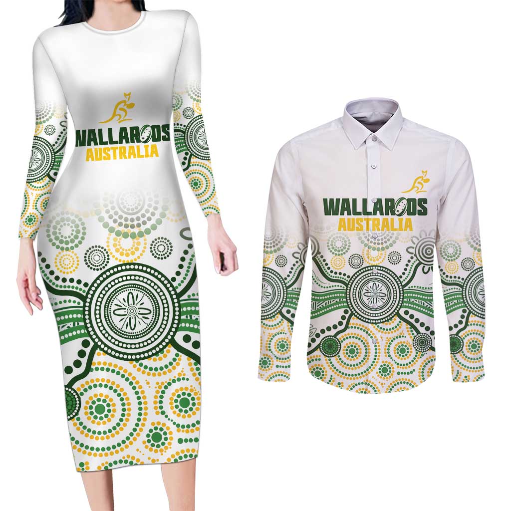 Australia Rugby Custom Couples Matching Long Sleeve Bodycon Dress and Long Sleeve Button Shirt 2025 Wallaroos Indigenous Art - Aussie Hoodie